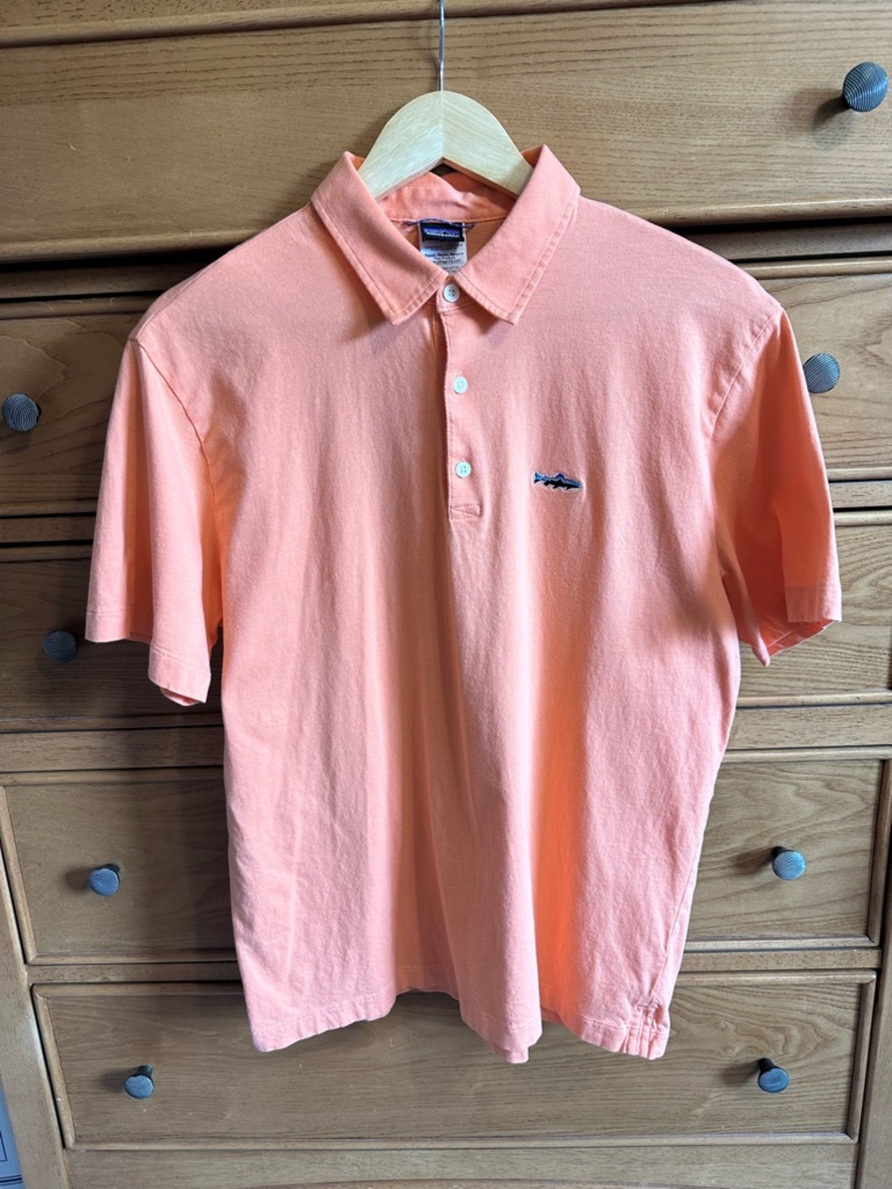Patagonia Mens Polo Shirt M Coral/Pink Embroidered Fish Logo Organic Cotton
